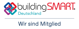 graphisches Element, Logotype mit der Beschriftung building SMART Wir sind Mitglied, Kooperationspartner des ISKD